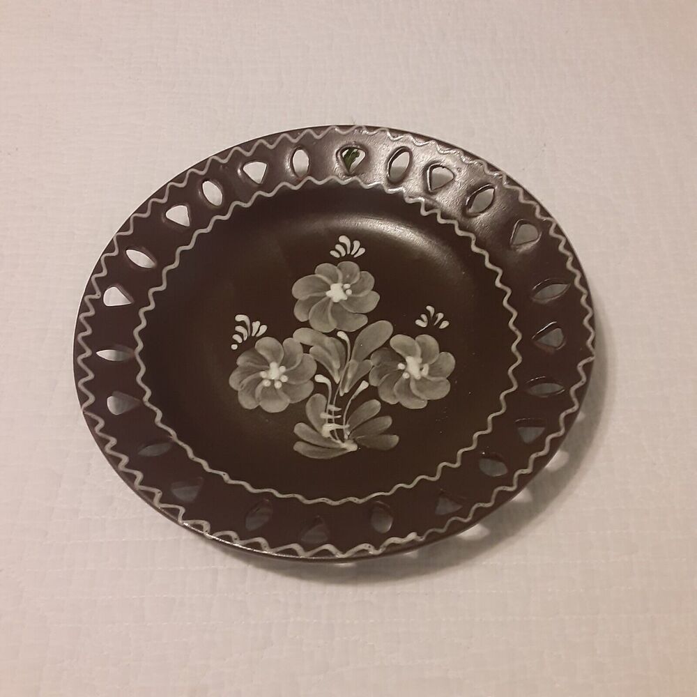 Vintage 1975 Artist Signed Handmade Earthenware Painted Floral Wall Art